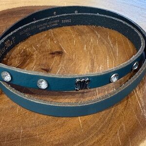 “Miss Me” Teal Leather Belt with Silver Accents